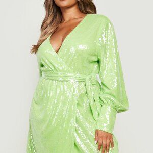 Citron Sequin Wrap Dress